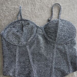 Steve Madden Metallic Silver Sparkle Bustier Top